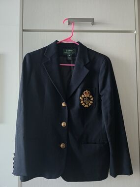 Ralph Lauren Navy Blazer with Gold Crest Embroidery (10P)
